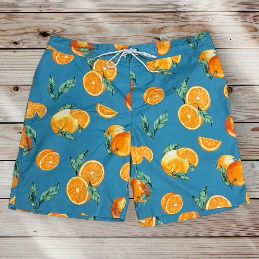 NWT St John's Bay Oranges Print Men's Swim Trunks Shorts with Mesh Liner Size XL